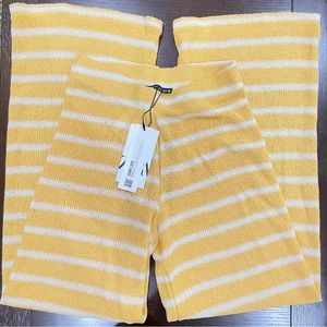 NWT Zara Crochet Knit Yellow White Wide Leg Striped Pants Trousers